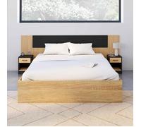 IDMARKET Tête de lit sur pied avec chevets modulables SAPA pour lit 140, 160 ou 180 cm bois et noir