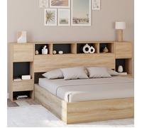 IDMarket - Tête de lit sur pied CAMPHA 240 cm avec chevets, tiroirs, placards et niches Bois et Noir