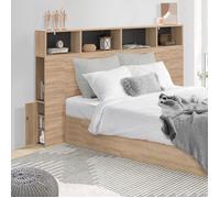 IDMarket - Tête de lit sur pied CLEO 165 cm - rangements fermés et niches façon hêtre et noir