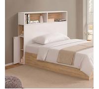 IDMARKET Tête de lit sur pied CLEO 95 cm avec rangements fermés et niches blanc et façon hêtre
