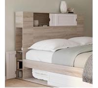 IDMarket Tête de lit sur pied SALEM 140 cm avec rangements fermés et niches bois/blanc