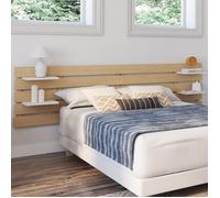 IDMarket Tête de lit NINA suspendue 5 larges lattes 240 cm bois clair et étagères blanches