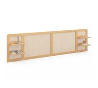 IDMarket - Tête de lit Suspendue EDHEN 240 cm cannage et Bois avec étagères