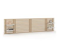 IDMARKET Tête de lit suspendue en lattes AVA 240 cm bois clair et étagères blanches