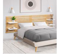 IDMarket Tête de lit suspendue en lattes AVA 240 cm bois clair et étagères blanches