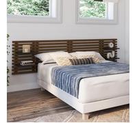 IDMarket - Tête de lit Suspendue en Lattes AVA 240 cm Bois Vieilli et étagères Noires