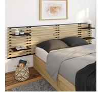 IDMARKET Tête de lit suspendue en lattes DETROIT 240 cm bois et métal noir avec étagères design industriel