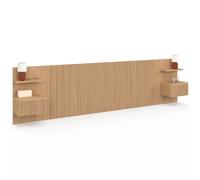 IDMarket - Tête de lit suspendue JULIETTE 240 cm | avec chevets + tiroir effet lattes tasseau bois