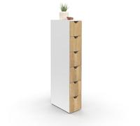 IDMarket - Tour de rangement WILO sur roulettes colonne gain de place | Avec 6 tiroirs, coloris blanc et façon hêtre