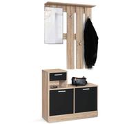 IDMARKET Vestiaire d'entrée avec miroir PAULIN design hêtre portes noires