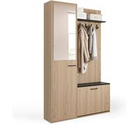 IDMarket Vestiaire d'entrée MAHAUT 1 Porte avec Miroir Banc et Rangement Chaussures 100x30x170 cm Effet Bois et Noir