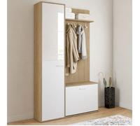 IDMARKET Vestiaire d'entrée rangement chaussures avec miroir et étagères MAHAUT 1 porte effet bois et blanc