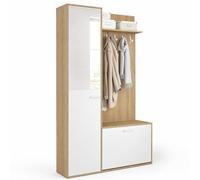 IDMarket - Vestiaire d'entrée Rangement Chaussures MAHAUT 1 Porte | En effet bois et blanc avec miroir et étagères