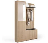 IDMarket - Vestiaire d'entrée Rangement Chaussures avec Miroir et étagères MAHAUT 1 Porte Effet Bois et Noir