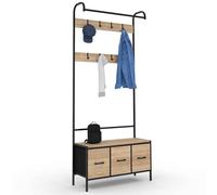 IDMarket – Vestiaire d'entrée UTAH avec banc, 3 tiroirs en tissu design industriel Multicolore