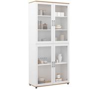 IDMarket - Vitrine Buffet Haut H. 176 cm vaisselier VITO 4 Portes vitrées Blanc et Bois