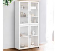 IDMarket – Vitrine buffet haut VITO 4 portes vitrées Blanc et bois H.176 cm