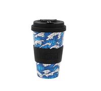 IDRINK®- Tasse à café en RPET avec ouverture et bouchon en silicone, facile à transporter Tasse à emporter de 435 ml en plastique recyclé 8,7 x 8,7 x 15 cm 435 ml (Wave)