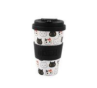 IDRINK®- Tasse à café en RPET avec ouverture et bouchon en silicone, facile à transporter Tasse à emporter de 435 ml en plastique recyclé 8,7 x 8,7 x 15 cm 435 ml (Chats)