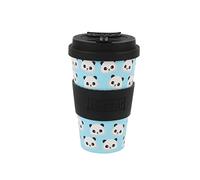 IDRINK®- Tasse à café en RPET avec ouverture et bouchon en silicone, facile à transporter Tasse à emporter de 435 ml en plastique recyclé 8,7 x 8,7 x 15 cm 435 ml (Panda)