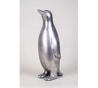 IDYL Sculpture moderne en forme de pingouin en grès - Argenté - 18 x 16 x 48 cm - Figurine décorative pour tous les espaces de vie