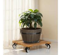IDZO Lot de 2 paniers à plantes en bois avec roues très résistantes, capacité de 119,7 kg, chariot à plantes en bois d'acacia de 30,5 cm, support de plantes avec roues verrouillables à 360° pour pots