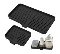 IEBTAWN 2 Pièces Porte-Savon en Silicone Noir avec Drainage, Support Savon Adhésif sans Perçage pour Douche, Salle de Bain et Cuisine (Grand: 25.4x13.2x2cm, Petit: 12x10x1.7cm)