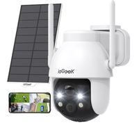 ieGeek 2K 3MP HD caméra de surveillance extérieure solaire, 360 ° caméra de surveillance PTZ, caméra WLAN avec détecteur de mouvement PIR, vision nocturne couleur, audio 2 voies, IP65