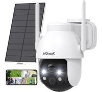 IEGEEK 2K 3MP HD Extérieur Caméra de surveillance solaire, 360 ° PTZ batterie, 2,4 GHz caméra sans fil-PIR capteur de mouvement, la victoire de la nuit de couleur, 2 voies audio, IP65