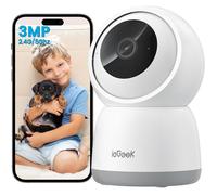 ieGeek 2K Caméra de Surveillance WiFi Intérieure 5Ghz /2.4G, 360° Caméra Enregistrement 24/7,Vision Nocturne, AI Détection Humaine