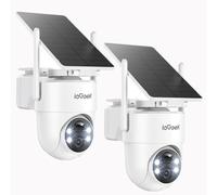 ieGeek 2K Camera Exterieur sans Fil Solaire Batterie S5 Blanc 2pcs | Panneau Solaire Amovible, 360° PTZ, Vision Nocturne Couleur, Détection Humaine PIR, Audio Bidirectionnel, 2.4GHz, Sirène