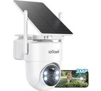 ieGeek 2K Camera Surveillance WiFi Exterieure sans Fil Solaire avec Panneau Solaire Amovible，360° Panoramique PTZ, Vision Nocturne Couleur, Détection Humaine PIR，Sirène， Blanc G
