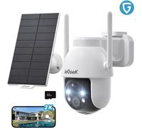 ieGeek 2K HD caméra de surveillance extérieure solaire, 360° PTZ caméra de surveillance extérieure batterie, 2.4GHz caméra WLAN avec détecteur de mouvement PIR, avec carte SD 32GB