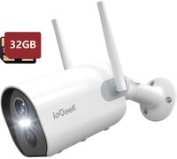 ieGeek 2K Solar caméra de surveillance extérieur batterie, PIR, audio 2 voies, Alexa, Wlan, vision nocturne couleur, audio 2 voies, IP65, 32GB