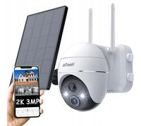 ieGeek 2K Solar caméra de surveillance extérieure batterie, 355°/140° Pan Tilt Caméra IP sans fil, vision nocturne couleur, PIR détecteur de mouvement, audio 2 voies, IP65, blanc
