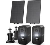 Iegeek 2K (type C) caméra de surveillance extérieure sans fil panneaux solaires, 5200 mAh batterie WLAN, détection de mouvement PIR, audio 2 voies, caméra Alexa, Noir