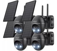ieGeek 3MP Caméra de surveillance Extérieur Batterie Sans fil PTZ WLAN Caméra IP avec panneau solaire, Vision nocturne couleur, Audio 2 voies, 4 pcs.