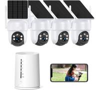 ieGeek 4MP FHD Set caméra de surveillance extérieur Batterie avec panneau solaire, station de base 4CH avec 4X caméras dôme sans fil, 360° PTZ, vision nocturne en couleur