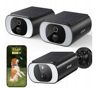 ieGeek 5MP FHD Caméra de surveillance Extérieur Batterie WLAN, Caméra IP sans fil avec panneau solaire et projecteur, Vision nocturne en couleur, 2pcs