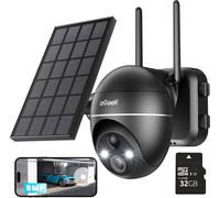 ieGeek 5MP solaire caméra de surveillance extérieure batterie avec carte de 32 Go, 355 |120 ° PTZ caméra sans fil en plein air avec vision nocturne couleur, capteur PIR