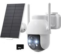 ieG améra de surveillance extérieure batterie 2K caméra de surveillance extérieure solaire 360° WLAN caméra extérieure sans fil avec vision nocturne en couleur, 64GB