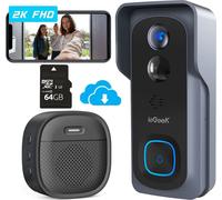 ieG arillon vidéo 2K avec caméra et carte SD 64GB, sonnette sans fil étanche avec carillon, sonnette de porte d'entrée avec détection de personne PIR, angle de vue 166°, audio bidirectionnel, SD|m