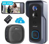 ieG arillon vidéo 2K avec caméra et carte SD de 32 Go, sonnette sans fil étanche avec carillon, sonnette de porte d'entrée avec détection de personne PIR, angle de vue de 166°, audio bidirectionne