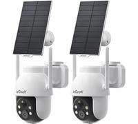 ieGeek Lot de 2 caméras de surveillance solaires extérieures 2K 3MP PTZ 360° Batterie extérieure 2,4 GHz Caméra de surveillance sans fil avec détecteur de mouvement PIR Vision nocturne couleur Audio 2