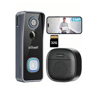 ieGeek : sonnette vidéo Wi-Fi 5 MP avec caméra, sonnette sans fil HD 2,5K avec caméra, compatible Alexa, vision nocturne, détection de mouvement PIR, audio bidirectionnel et carte 32 Go
