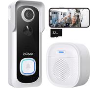 ieGeek WLAN Video Doorbell avec caméra 1080P HD Video Doorbell sans fil avec carillon, sonnette de porte intelligente avec batterie, PIR, vision nocturne, audio 2 voies, + 32GB