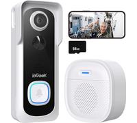 ieGeek WLAN Video Doorbell avec caméra 1080P HD Video Doorbell sans fil avec carillon, sonnette de porte intelligente avec batterie, PIR, vision nocturne, audio 2 voies, 64GB