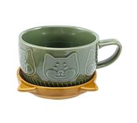 Iegefirm Tasse Japonaise Mignon Créatif Céramique Shiba Inu Panda Tasse à Café avec Couvercle Maison Couple Lait Déjeuner Tasse à Eau (Vert)