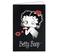 IETSCPMD-V19001 Carte BETTY BOOP Licence Officielle Bisous Cœur Rose Rouge Brillant Pin-up - Carte Ouverte Blanche 23x17cm - Avec Enveloppe Blanche 12x17,5cm -Pour Anniversaire Départ Retraite Fête