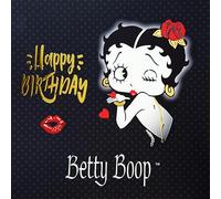 IETSCPMD19001 Carte Happy BIRTHDAY Doré BETTY BOOP ™ Licence officielle - Bisous Cœurs Lèvres Rouges Rose Fille Femme - Avec Enveloppe Blanche Format 15x15 cm - Intérieur Blanc - Fabriqué en France